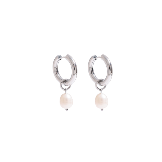 Silver Hoops Pearl