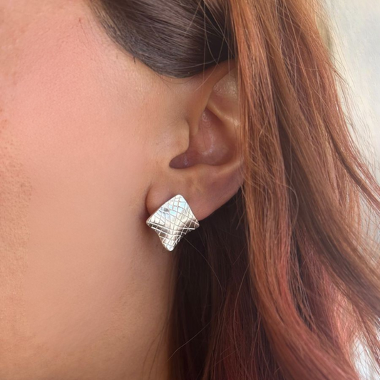 Irregular square silver earrings