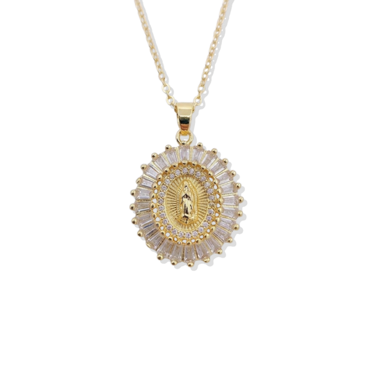 Big White Stones Virgin Mary Necklace