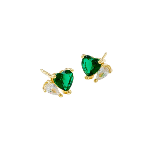 Green Heart Sparkle Studs