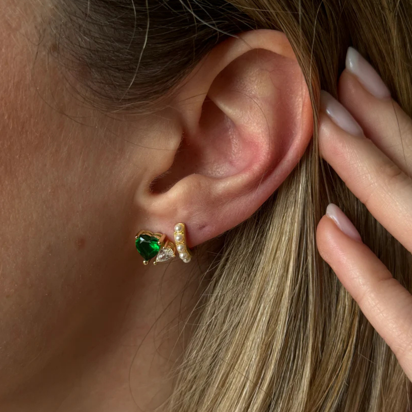 Green Heart Sparkle Studs