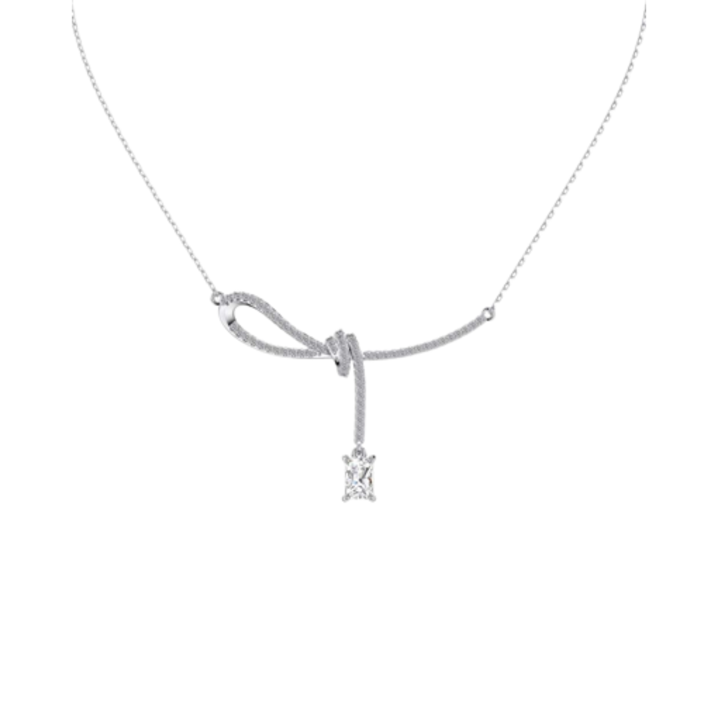 Bow Drop Silver Necklace