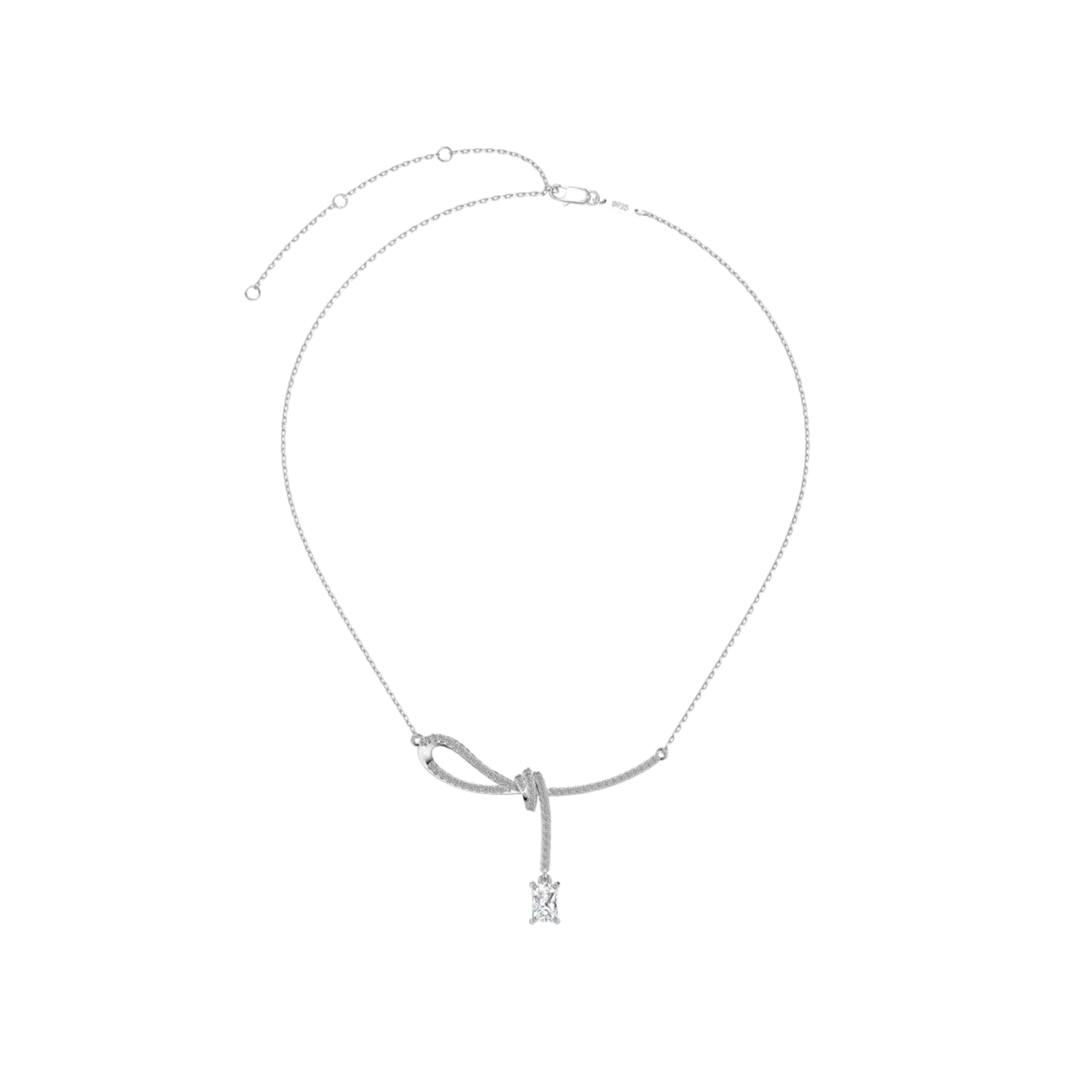 Bow Drop Silver Necklace
