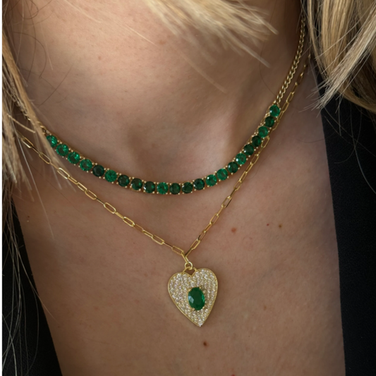 Emerald Heart Figaro Necklace