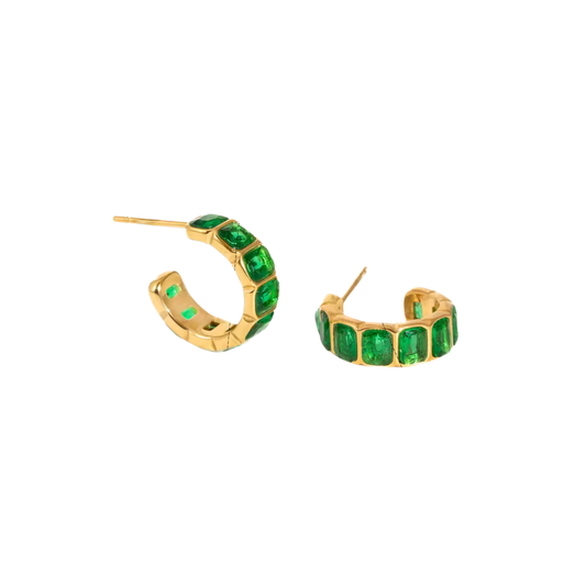 Small Green Baguette Hoops