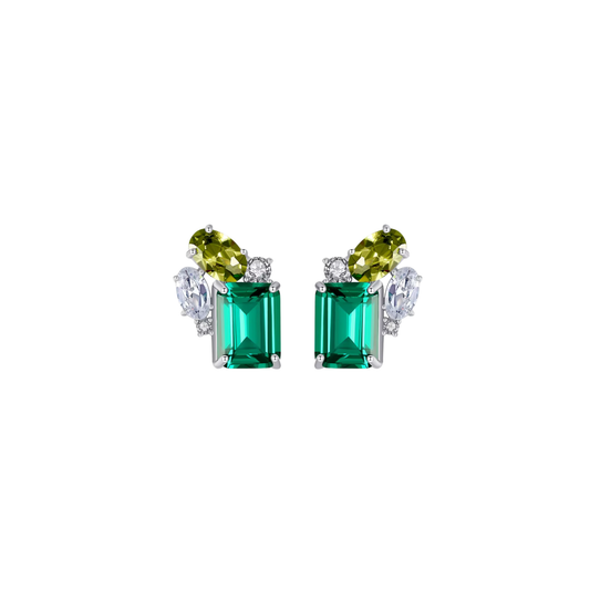 Green Stones Silver Studs