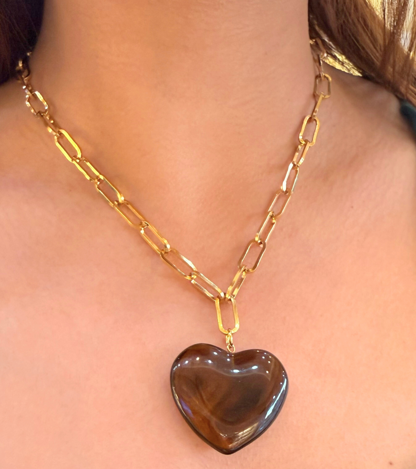 Golden Heart Enamel Brown Necklace