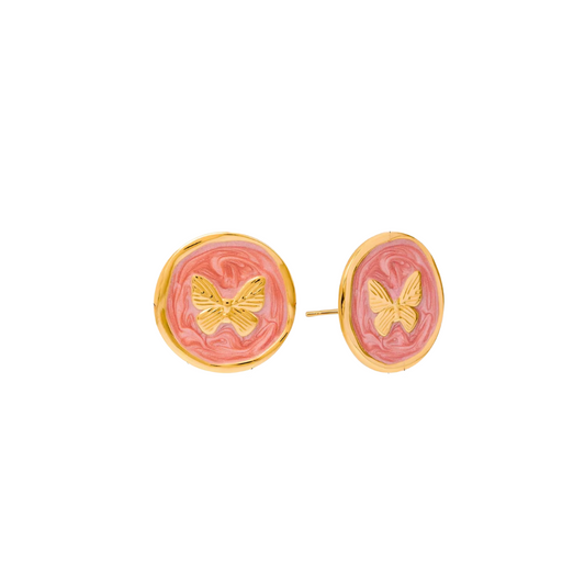 Mini Butterfly On Button Pink Earrigs