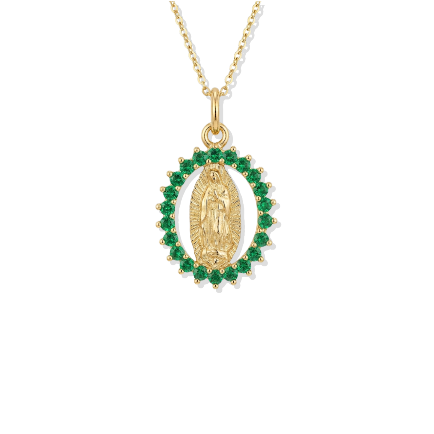 Green Stones Virgin Mary Necklace