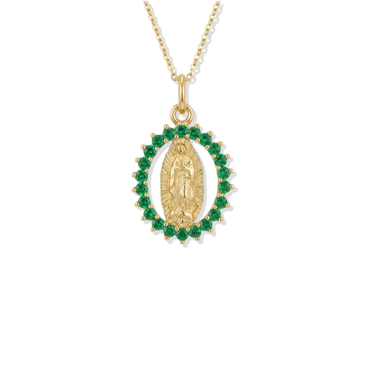 Green Stones Virgin Mary Necklace