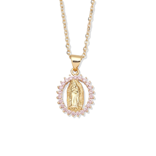 Light Pink Stones Virgin Mary Necklace