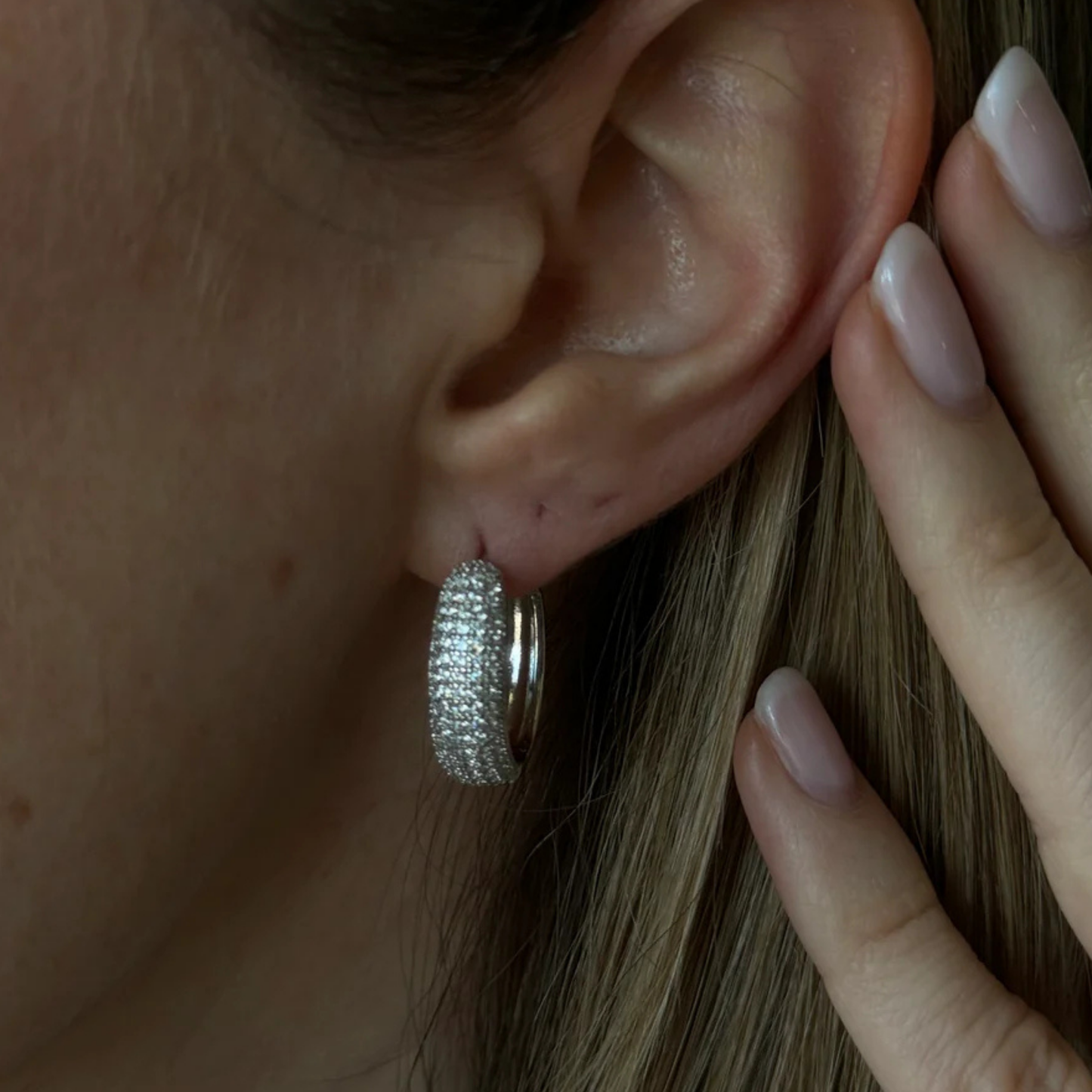 Bold Sparkle Silver Hoops