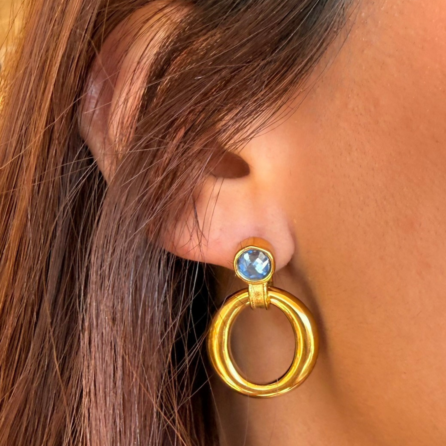 Gold Earrings Blue Lia