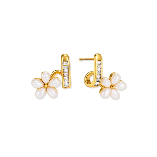 Golden Flower Pear Earrings