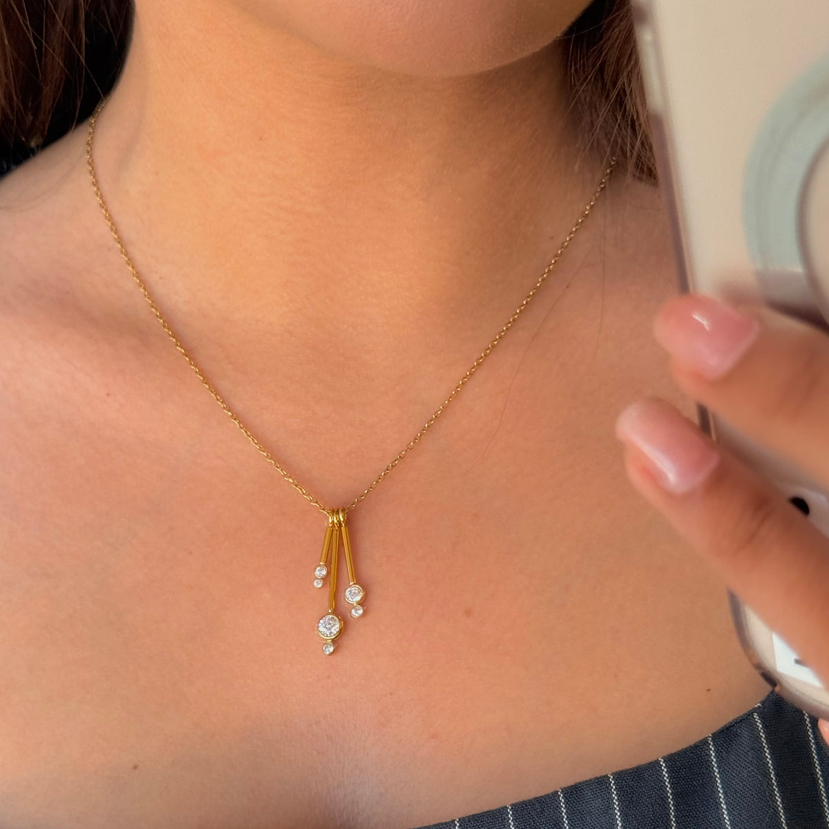 Clear Zirc Drop Golden Necklace
