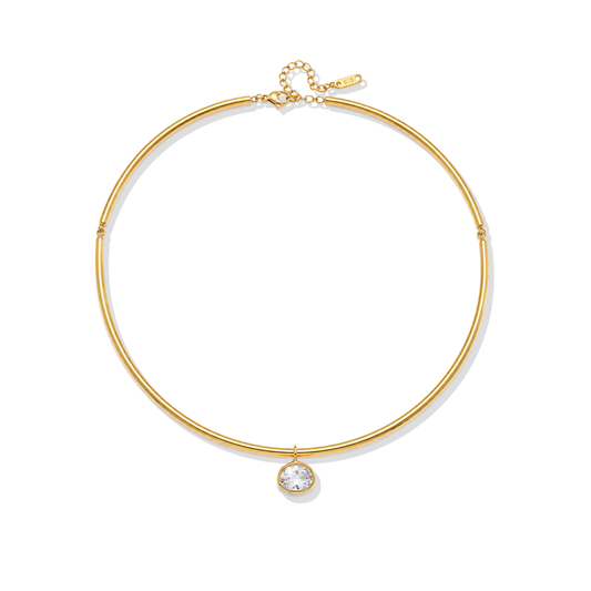 Oval Drop Rigid Golden Necklace