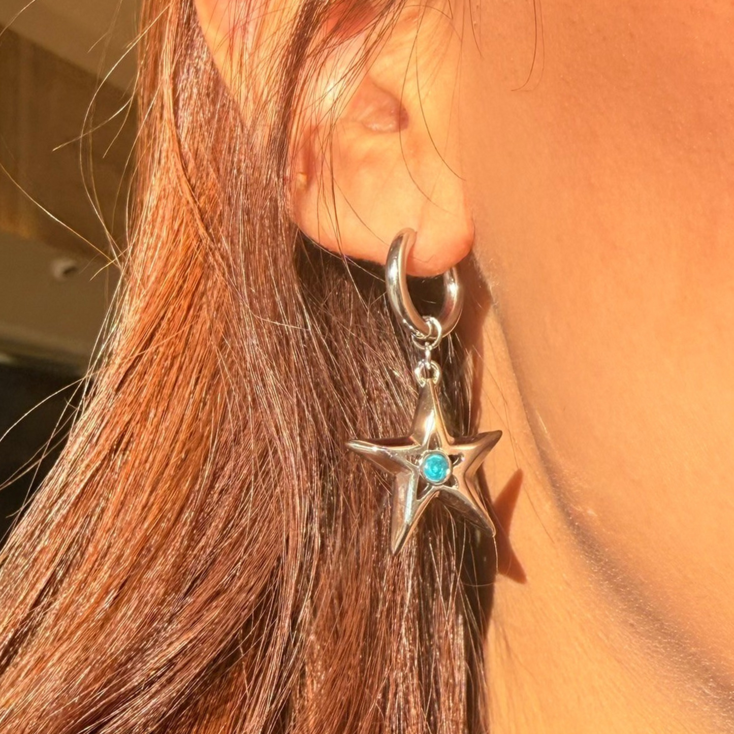Silver Blue Star Earrings
