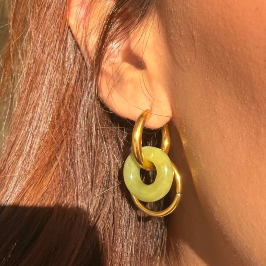 Double Hoop Green Earrings