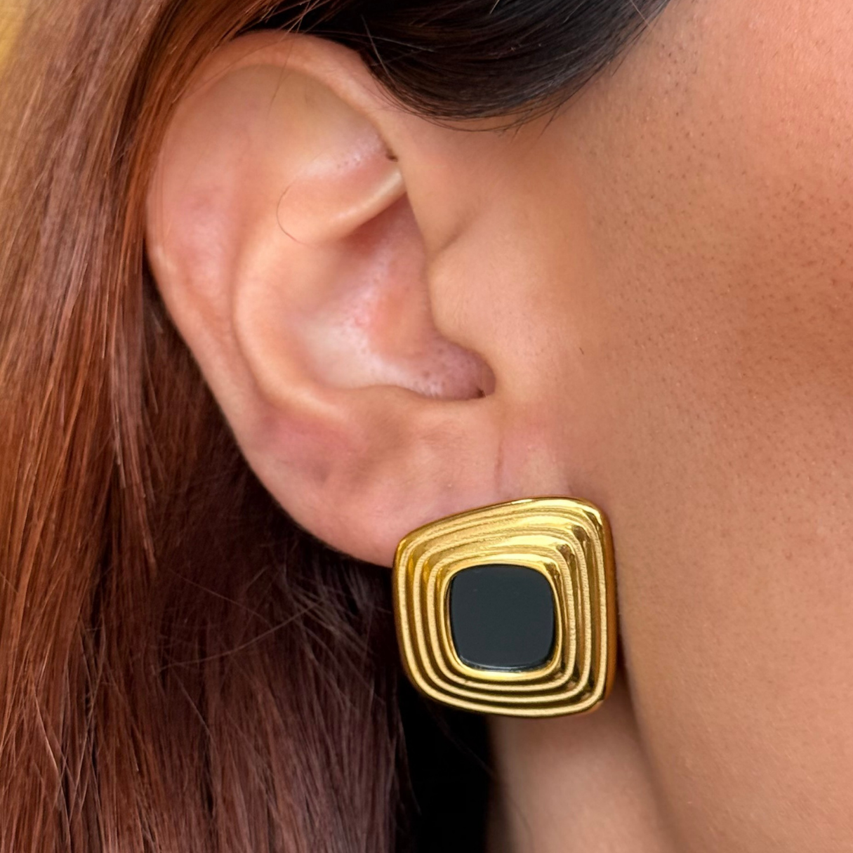Black Square Golden Earrings