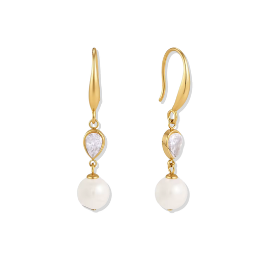 Pearl Zirc Golden Drop Earrings