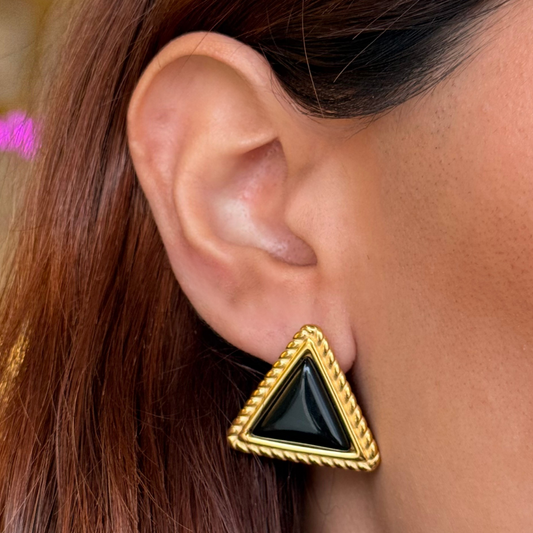 Black Triangle Golden Earrings