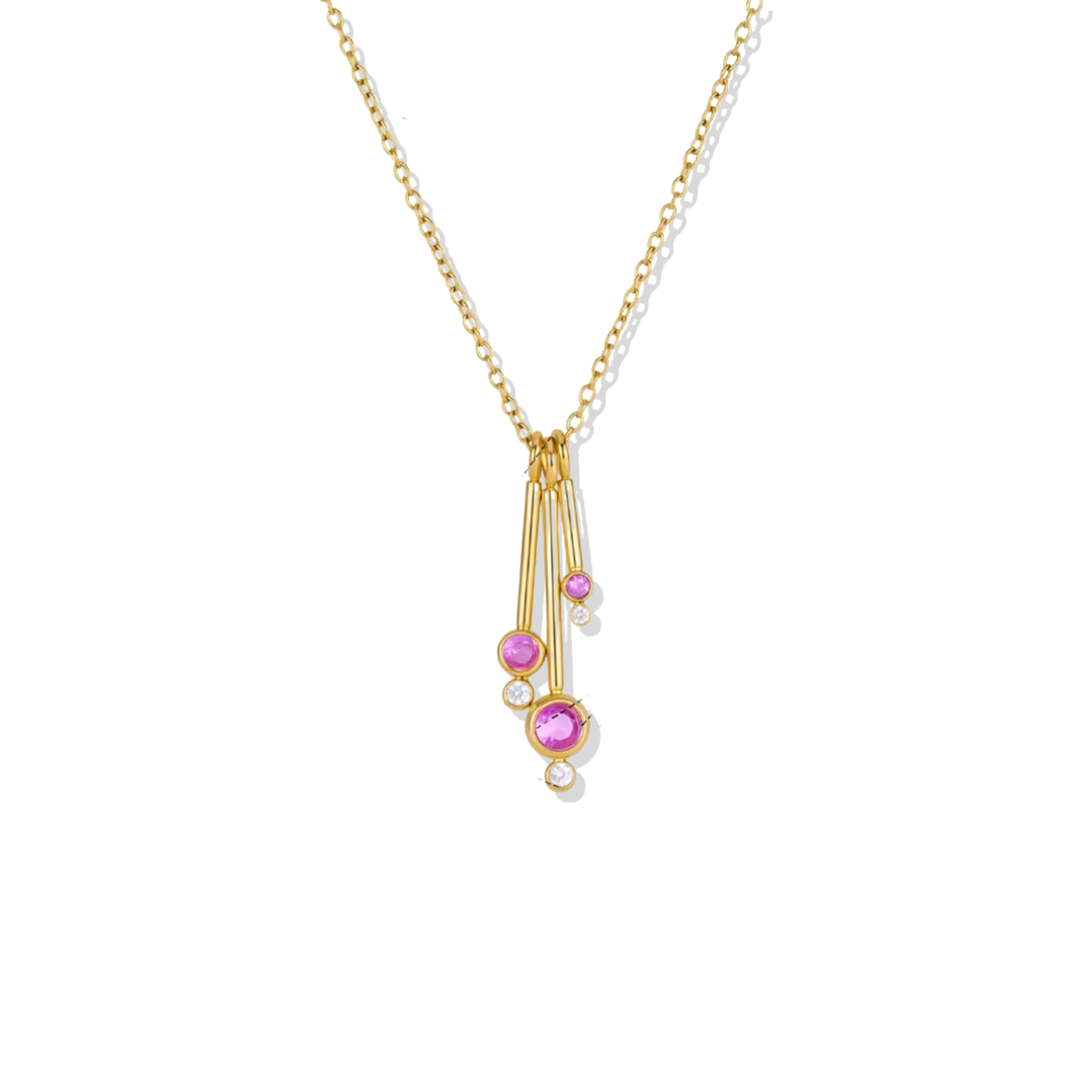 Pink Zirc Drop Golden Necklace