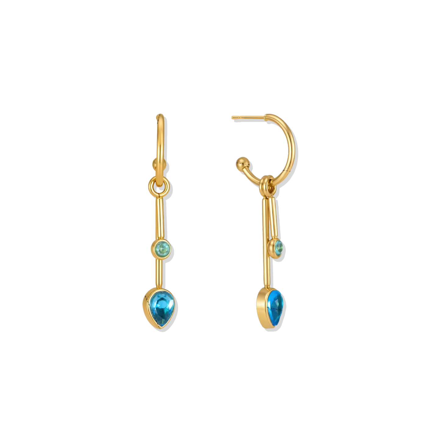 Blue Zirc Drop Golden Hoops