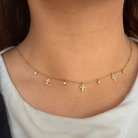 Golden Choker Cross Necklace