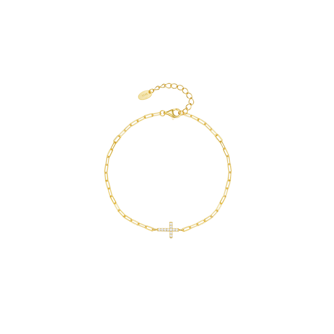 Gold Figaro Cross Zirconia Bracelet