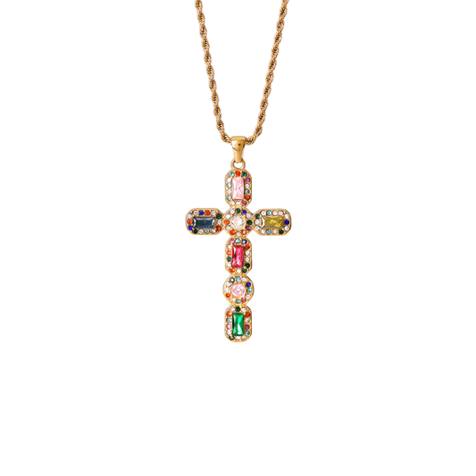 Golden Necklace Rainbow Cross