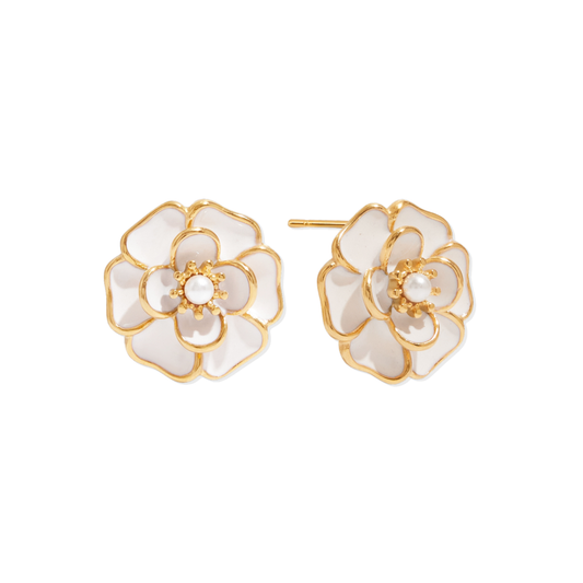 White Orchid Golden Earrings