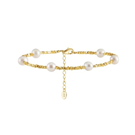 NUGGET CHAIN PEARL GOLD BRACELET