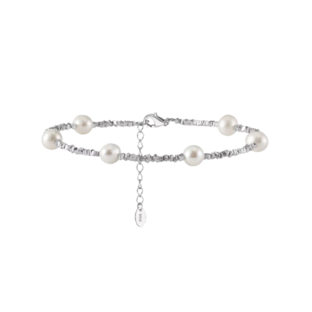 NUGGET CHAIN PEARL SILVER BRACELET