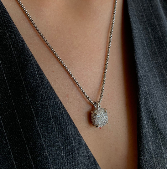 David silver cube spark necklace