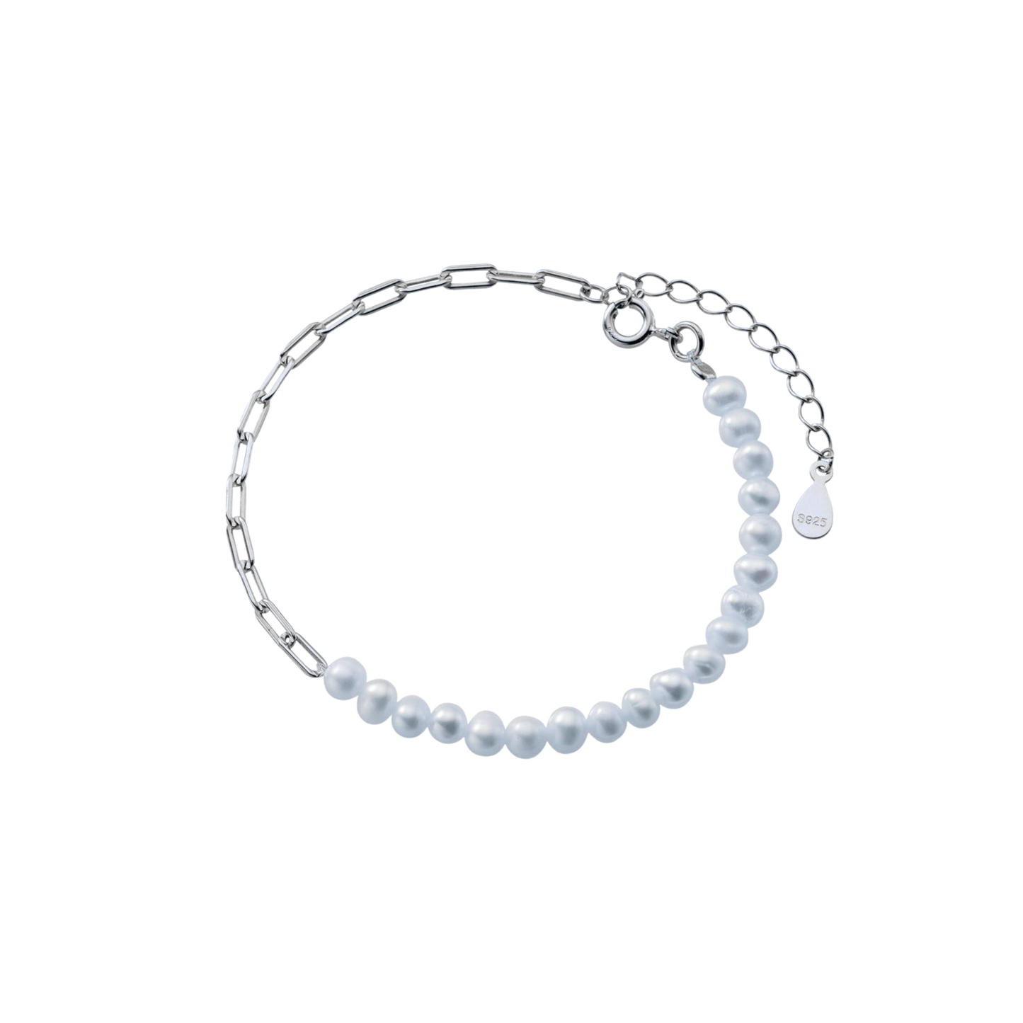 Silver Figaro Pearl Bracelet