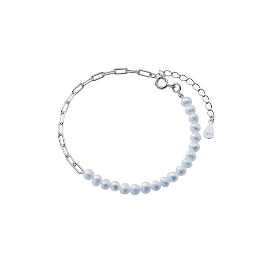 Silver Figaro Pearl Bracelet