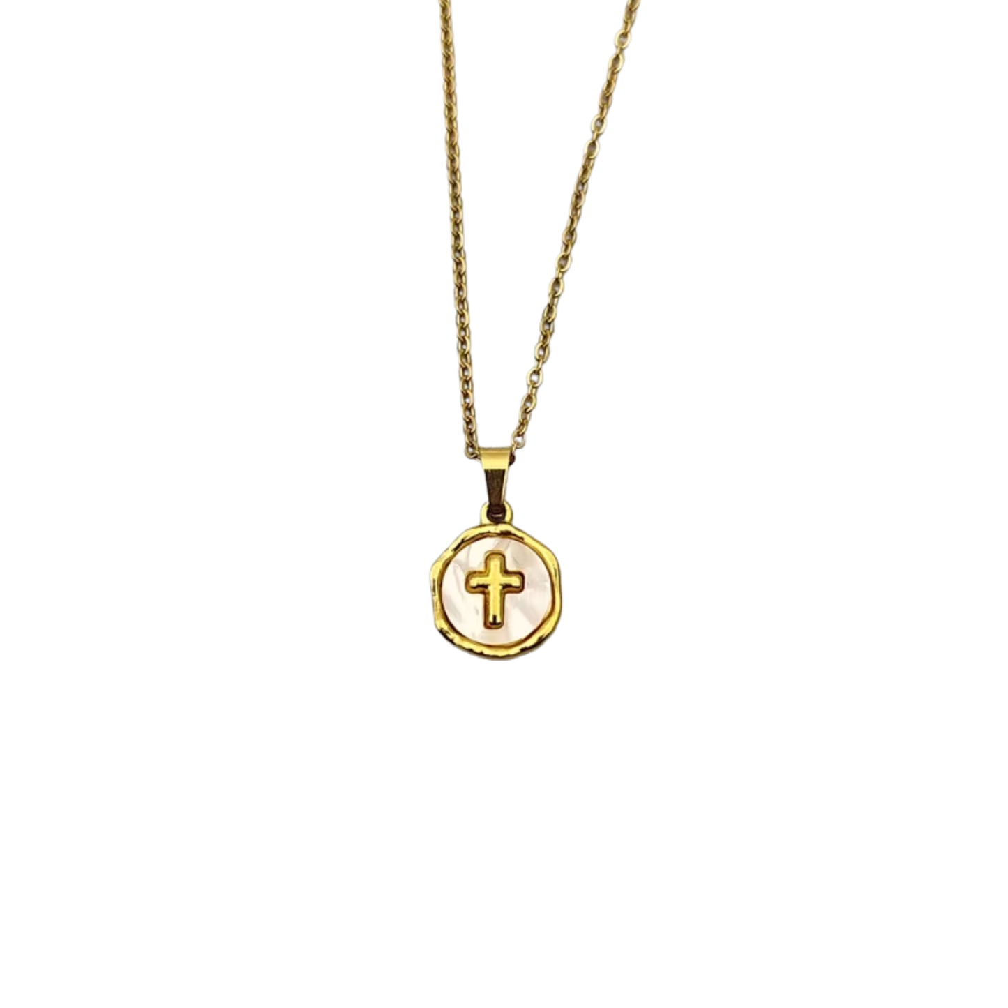 Golden Necklace Mother Of Pearl Cross