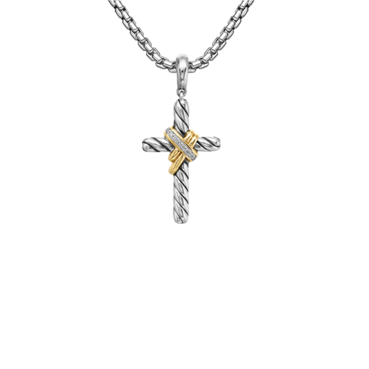DAVID SILVER N GOLD CROSS NECKLACE