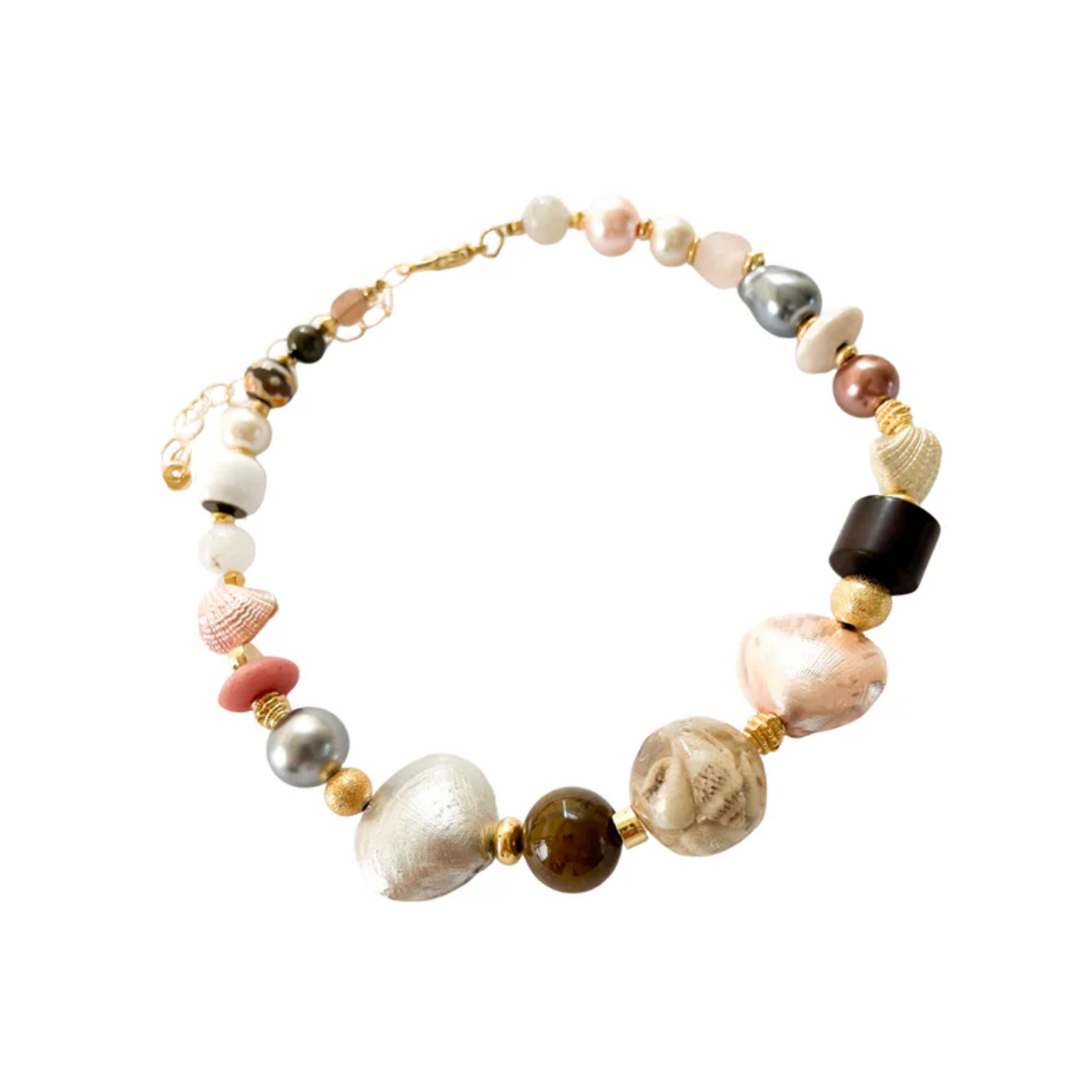 Collar Corto Piedras Varias Y Concha