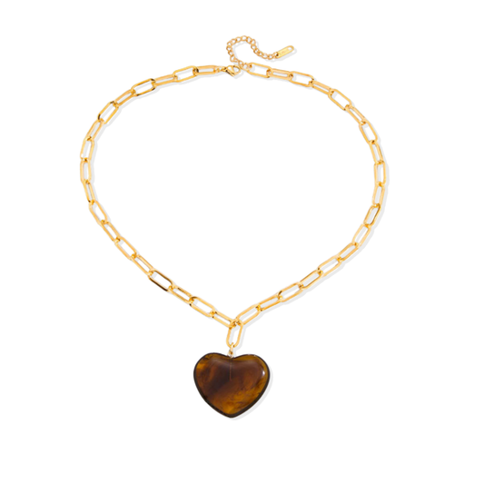 Golden Heart Enamel Brown Necklace