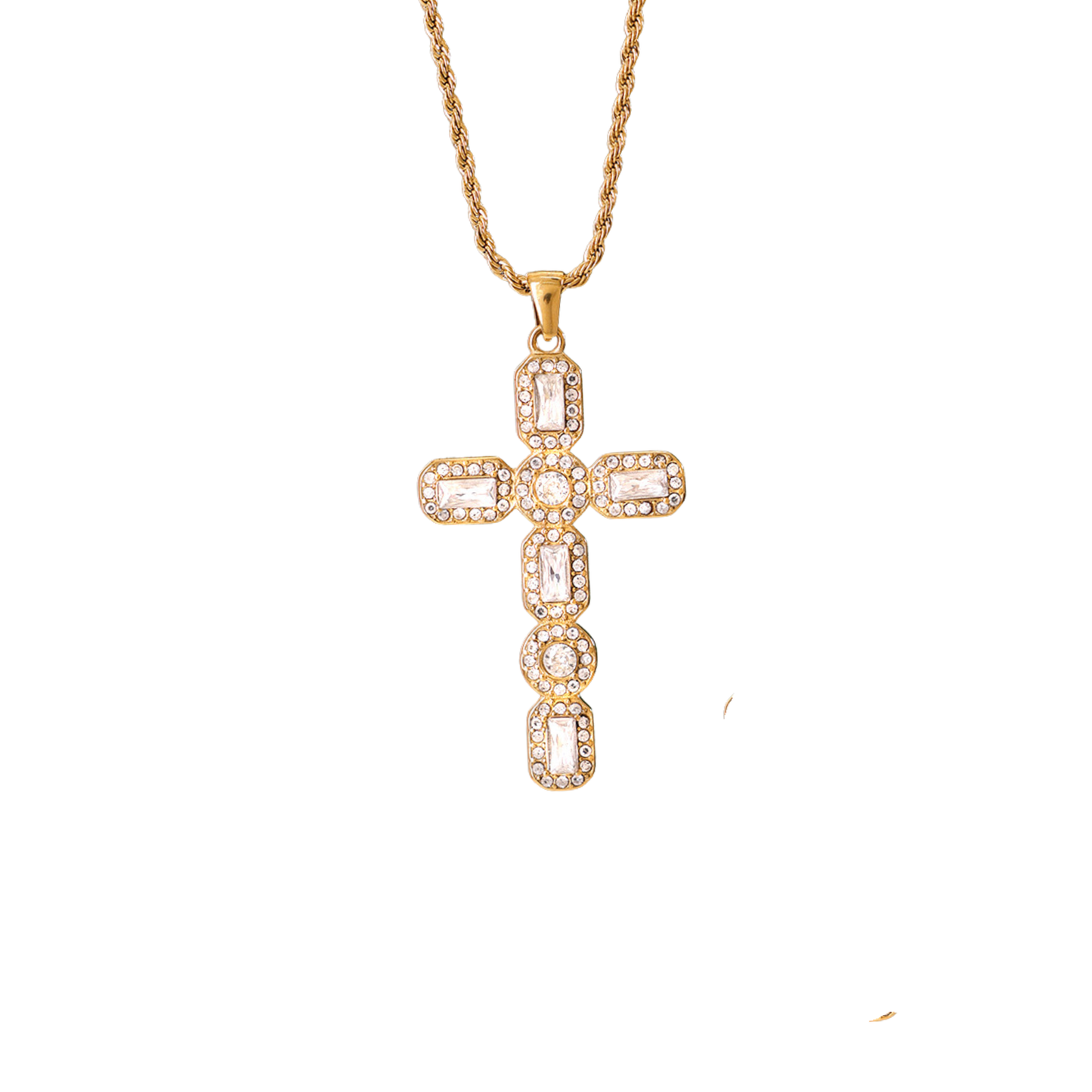 Golden Necklace White Cross