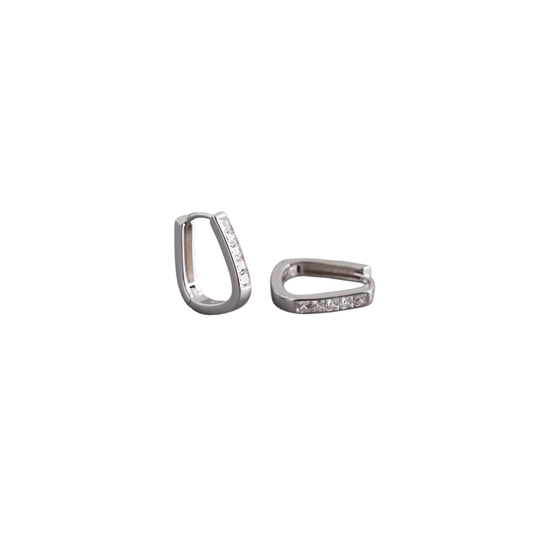 Bezel Square Silver Hoops