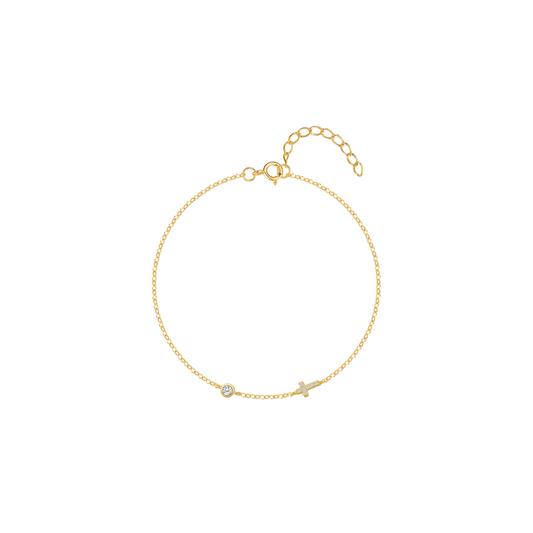 Gold Cross And Dot Bracelet