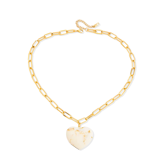 Golden Heart Enamel White Necklace