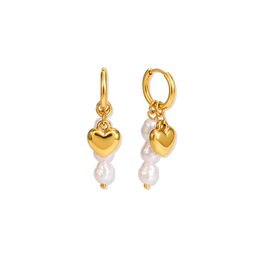 Golden Earring Heart Pearl