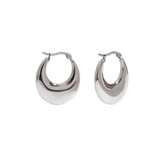 Flat Oval Silver Earrings