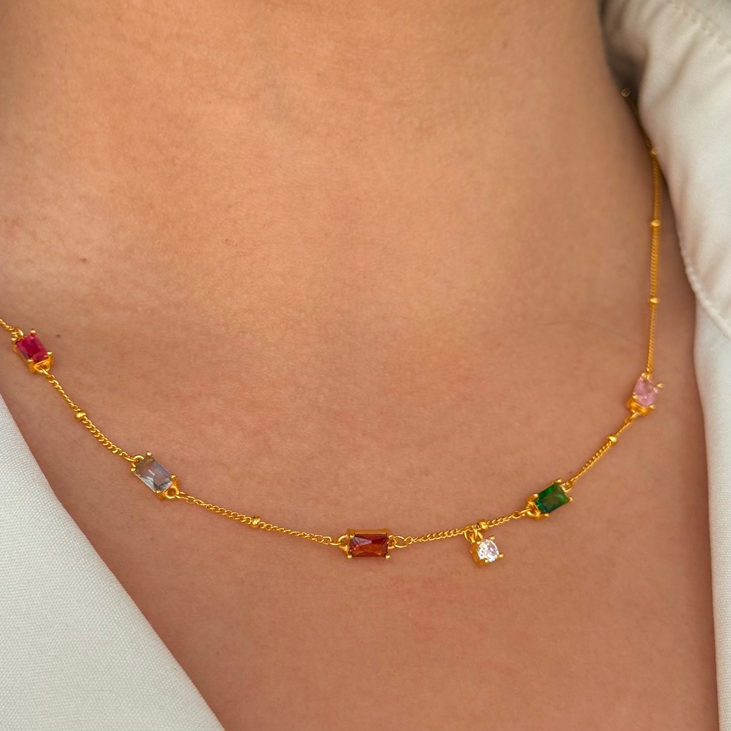 Colorful Squared Golden Necklaer