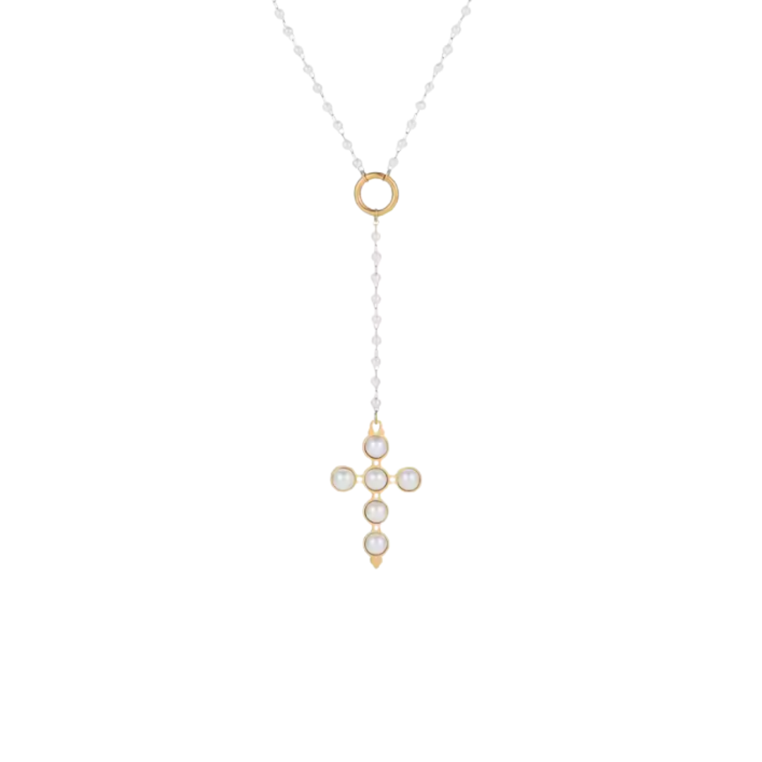 Cross pearl drop golden necklace