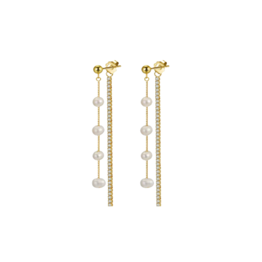 PEARL AND ZIRCONIA GOLD EARRINGS