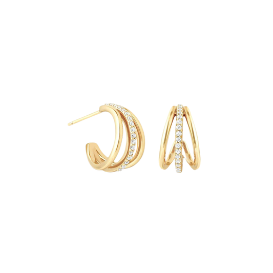 Triple Spark Golden Hoops